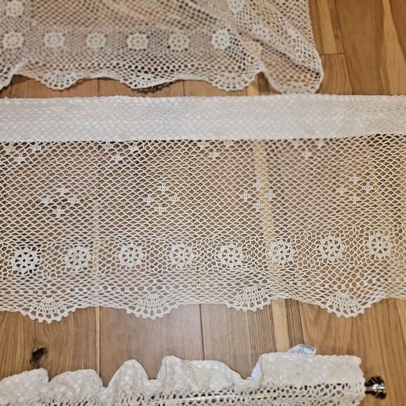 VTG Crochet Curtains Top Treatment Valances Cafe Boho 100% cotton Crochet Beige - Picture 8 of 16